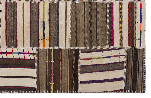 Teselya 2208 Beige Striped Wool Handmade Area Rug 5'3" x 7'7"