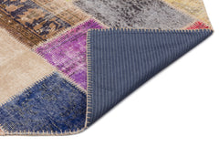 Iskece 22093 Beige Patchwork Wool Handmade Area Rug 5'3" x 7'7"