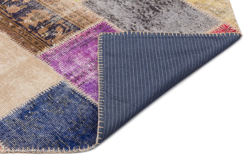 Iskece 22093 Beige Patchwork Wool Handmade Area Rug 5'3" x 7'7"