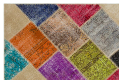 Iskece 22093 Beige Patchwork Wool Handmade Area Rug 5'3" x 7'7"