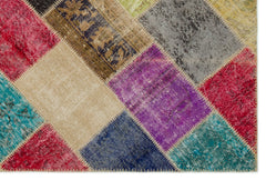 Iskece 22093 Beige Patchwork Wool Handmade Area Rug 5'3" x 7'7"