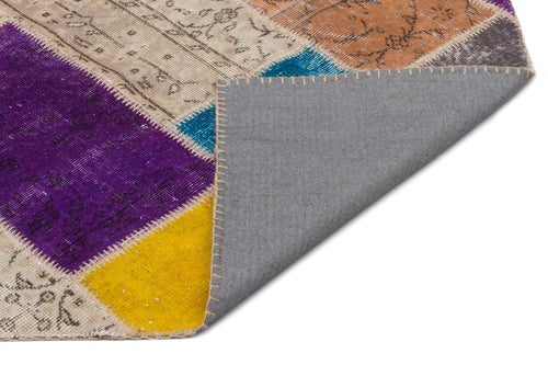 Iskece 22094 Beige Patchwork Wool Handmade Area Rug 5'3" x 7'7"