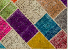 Iskece 22094 Beige Patchwork Wool Handmade Area Rug 5'3" x 7'7"