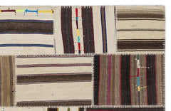Teselya 2209 Beige Striped Wool Handmade Area Rug 5'3" x 7'7"