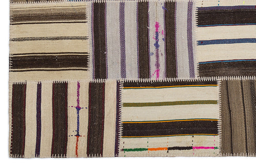 Teselya 2209 Beige Striped Wool Handmade Area Rug 5'3" x 7'7"