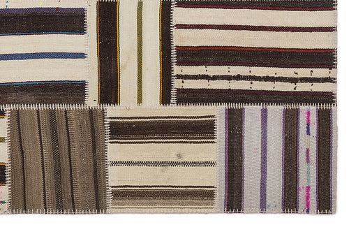 Teselya 2209 Beige Striped Wool Handmade Area Rug 5'3" x 7'7"
