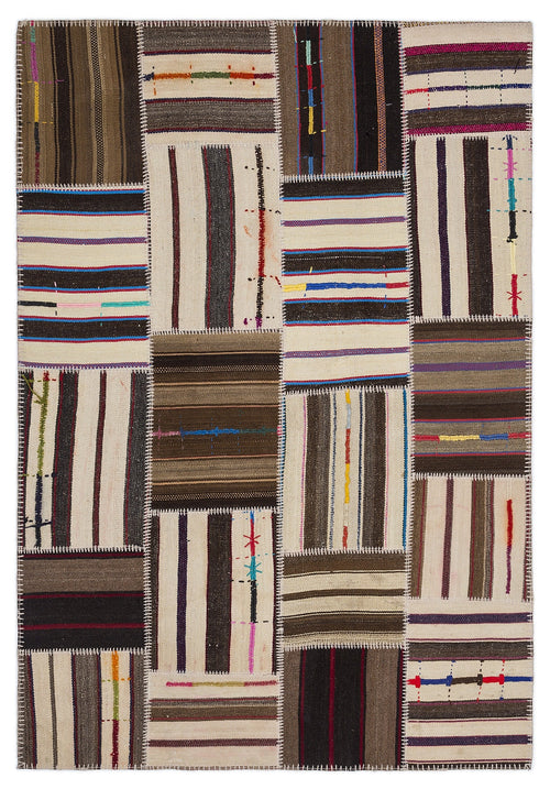 Teselya 2210 Beige Striped Wool Handmade Area Rug 5'3" x 7'7"