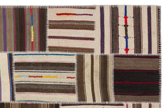 Teselya 2210 Beige Striped Wool Handmade Area Rug 5'3" x 7'7"