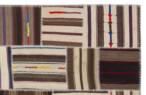 Teselya 2210 Beige Striped Wool Handmade Area Rug 5'3" x 7'7"