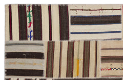 Teselya 2211 Brown Striped Wool Handmade Area Rug 5'3" x 7'7"