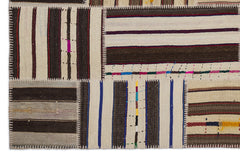 Teselya 2211 Brown Striped Wool Handmade Area Rug 5'3" x 7'7"