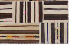 Teselya 2211 Brown Striped Wool Handmade Area Rug 5'3" x 7'7"