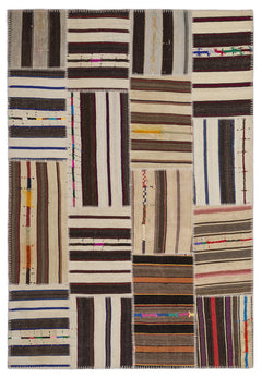 Teselya 2211 Brown Striped Wool Handmade Area Rug 5'3" x 7'7"