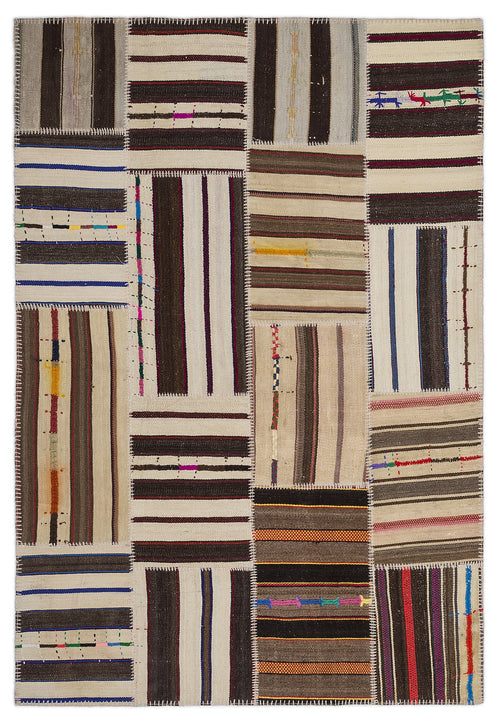 Teselya 2211 Brown Striped Wool Handmade Area Rug 5'3" x 7'7"