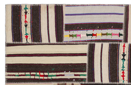 Teselya 2212 Brown Striped Wool Handmade Area Rug 5'3" x 7'7"