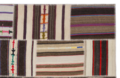 Teselya 2212 Brown Striped Wool Handmade Area Rug 5'3" x 7'7"