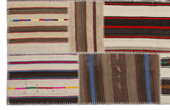 Teselya 2212 Brown Striped Wool Handmade Area Rug 5'3" x 7'7"