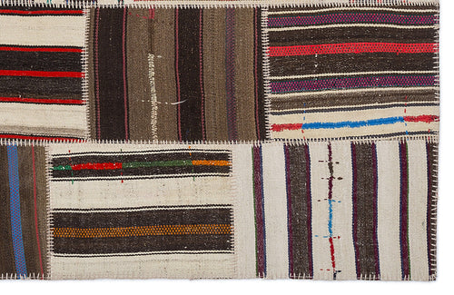 Teselya 2212 Brown Striped Wool Handmade Area Rug 5'3" x 7'7"