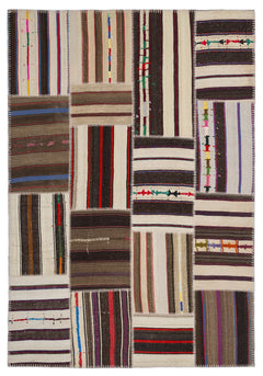 Teselya 2212 Brown Striped Wool Handmade Area Rug 5'3" x 7'7"
