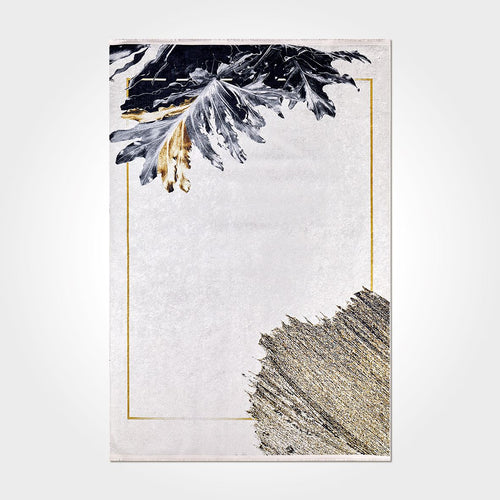 Floral Chenille Area Rug – Washable Non Slip Cotton Chenille Carpet White Floral Mat