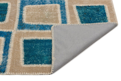 Iskece 22135 Turquoise Patchwork Wool Handmade Area Rug 3'11" x 5'11"