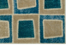 Iskece 22135 Turquoise Patchwork Wool Handmade Area Rug 3'11" x 5'11"
