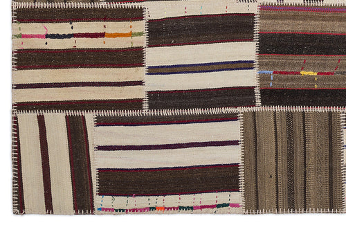 Teselya 2213 Beige Striped Wool Handmade Area Rug 5'3" x 7'7"