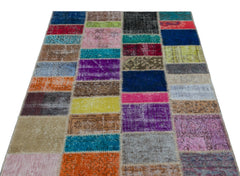 Iskece 22141 Beige Patchwork Wool Handmade Area Rug 3'11" x 5'11"