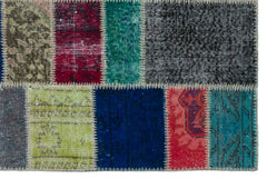 Iskece 22141 Beige Patchwork Wool Handmade Area Rug 3'11" x 5'11"