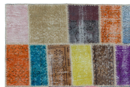 Iskece 22141 Beige Patchwork Wool Handmade Area Rug 3'11" x 5'11"