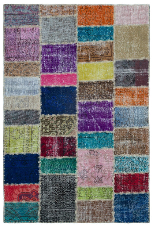 Iskece 22141 Beige Patchwork Wool Handmade Area Rug 3'11" x 5'11"