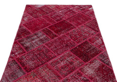 Iskece 22152 Red Patchwork Wool Handmade Area Rug 3'11" x 5'11"