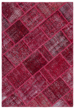 Iskece 22152 Red Patchwork Wool Handmade Area Rug 3'11" x 5'11"