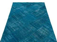 Iskece 22154 Blue Patchwork Wool Handmade Area Rug 3'11" x 5'11"
