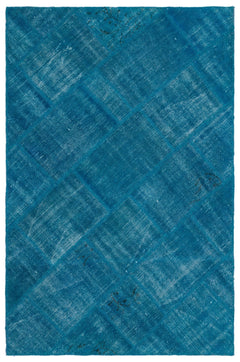Iskece 22154 Blue Patchwork Wool Handmade Area Rug 3'11" x 5'11"