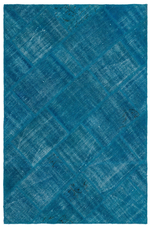 Iskece 22154 Blue Patchwork Wool Handmade Area Rug 3'11" x 5'11"