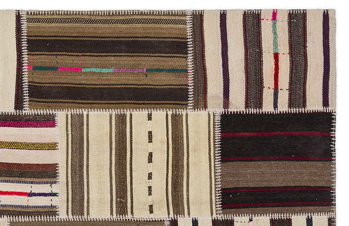 Teselya 2215 Beige Striped Wool Handmade Area Rug 5'3" x 7'7"