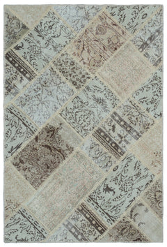 Iskece 22163 Beige Patchwork Wool Handmade Area Rug 3'11" x 5'11"