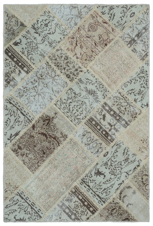 Iskece 22163 Beige Patchwork Wool Handmade Area Rug 3'11" x 5'11"