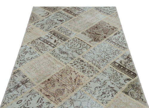 Iskece 22163 Beige Patchwork Wool Handmade Area Rug 3'11" x 5'11"