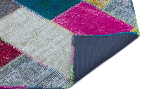 Iskece 22165 Beige Patchwork Wool Handmade Area Rug 3'11" x 5'11"