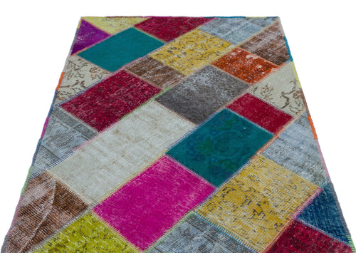 Iskece 22165 Beige Patchwork Wool Handmade Area Rug 3'11" x 5'11"