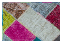 Iskece 22165 Beige Patchwork Wool Handmade Area Rug 3'11" x 5'11"