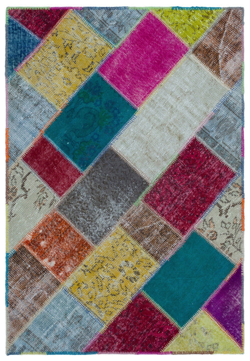 Iskece 22165 Beige Patchwork Wool Handmade Area Rug 3'11" x 5'11"