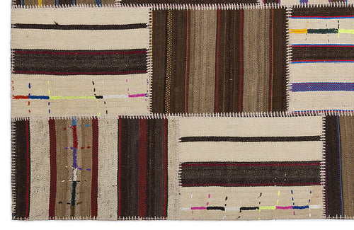 Teselya 2216 Beige Striped Wool Handmade Area Rug 5'3" x 7'7"