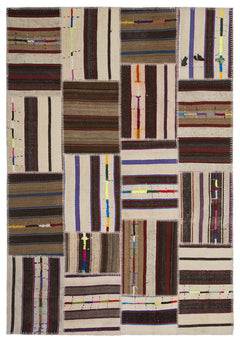 Teselya 2216 Beige Striped Wool Handmade Area Rug 5'3" x 7'7"