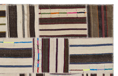 Teselya 2217 Beige Striped Wool Handmade Area Rug 5'3" x 7'7"