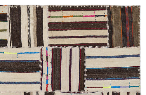 Teselya 2217 Beige Striped Wool Handmade Area Rug 5'3" x 7'7"