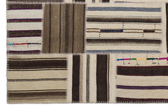 Teselya 2217 Beige Striped Wool Handmade Area Rug 5'3" x 7'7"