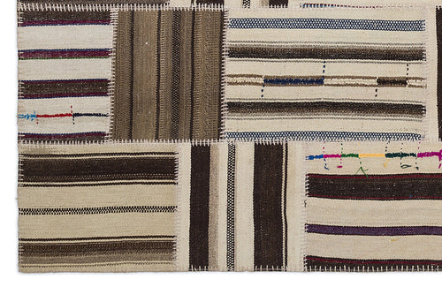 Teselya 2217 Beige Striped Wool Handmade Area Rug 5'3" x 7'7"